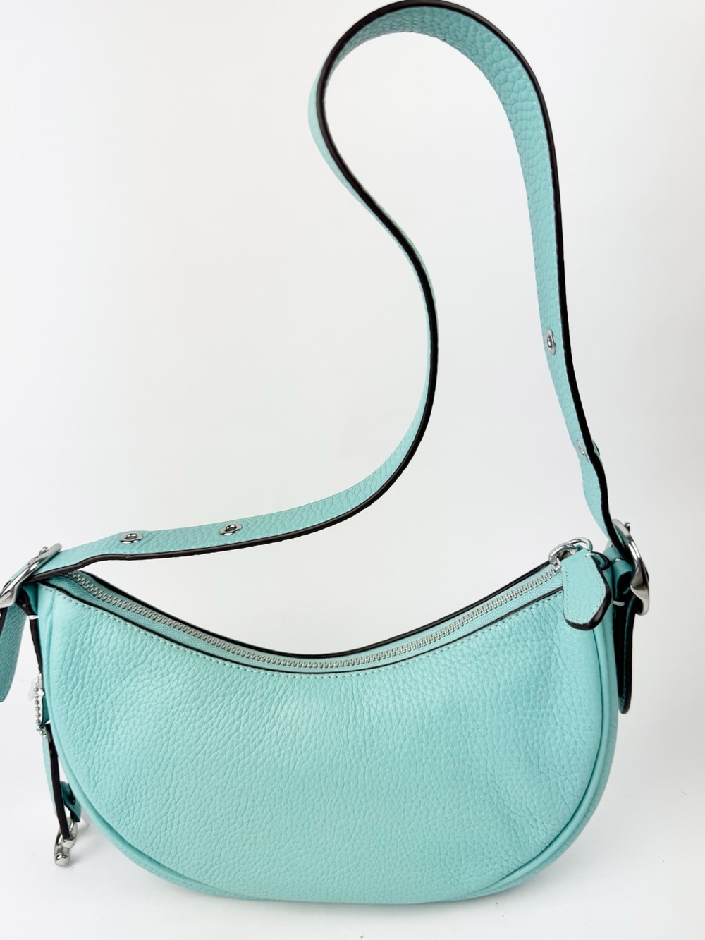 Coach Luna Crescent Faded Blue Pebbled Leather Shoulder Bag NWT CC439 - Picture 2 of 7